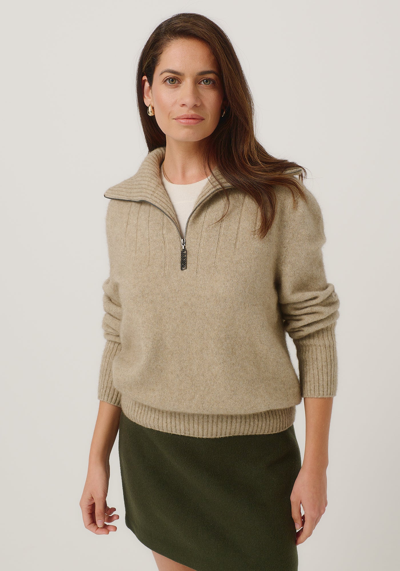 Corinne Zip Sweater | Oversized Rib Collar Knit | NZ Made Merino