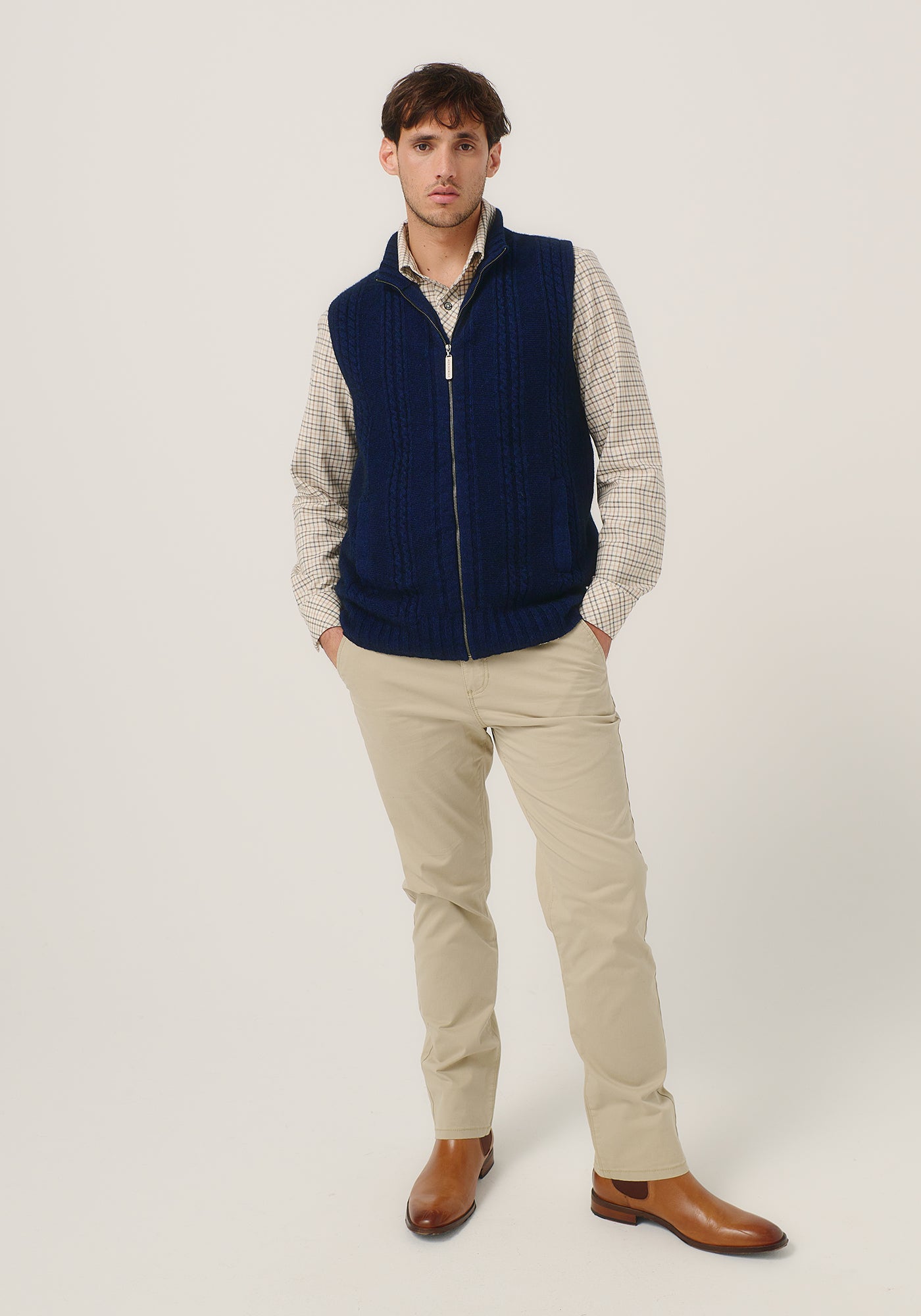 Henry Zip Vest | Cable Knit Zip Vest | NZ Made Merino Possum Silk