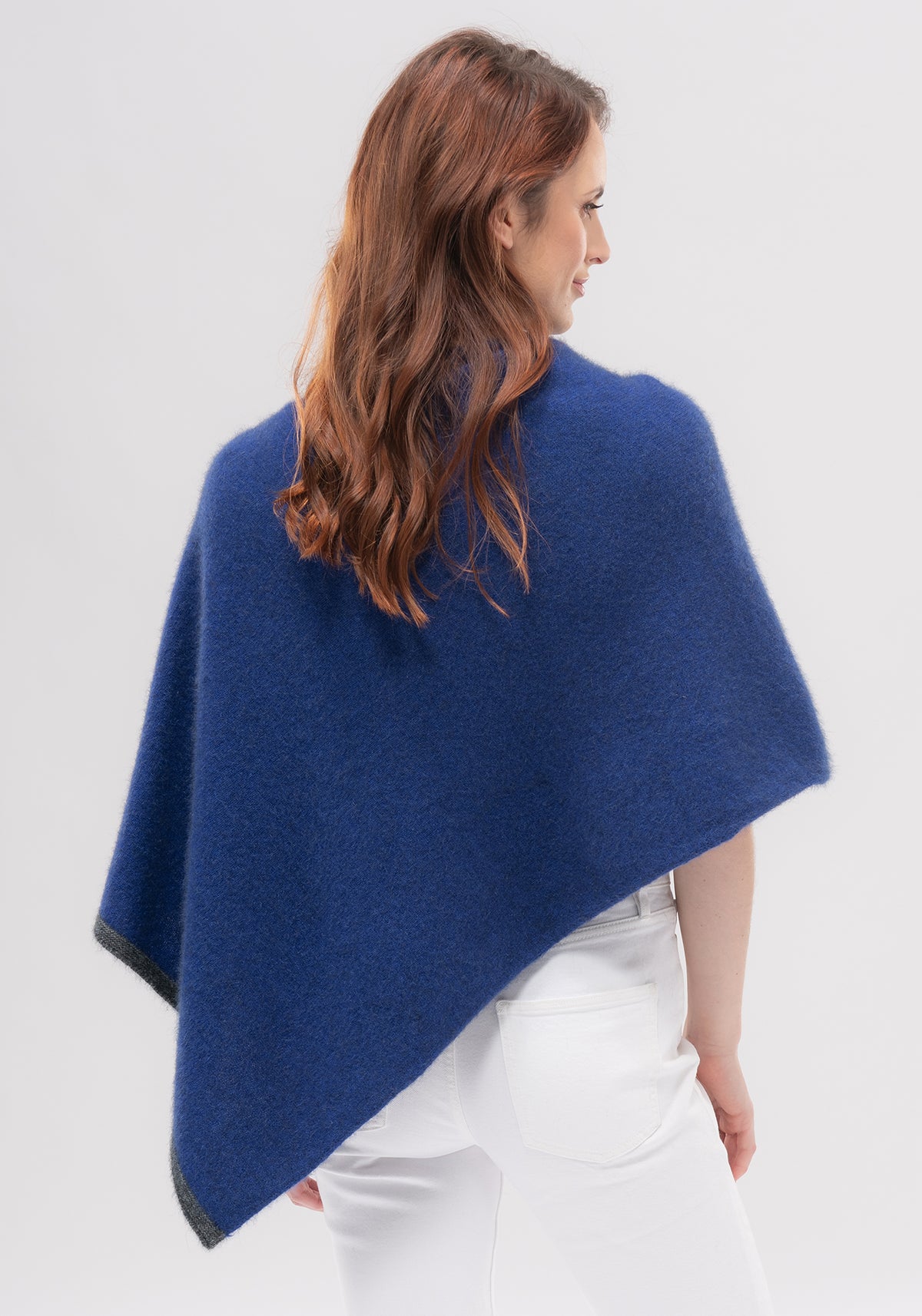 Asymmetrical navy blue and sky blue two-tone poncho - Noa Colour