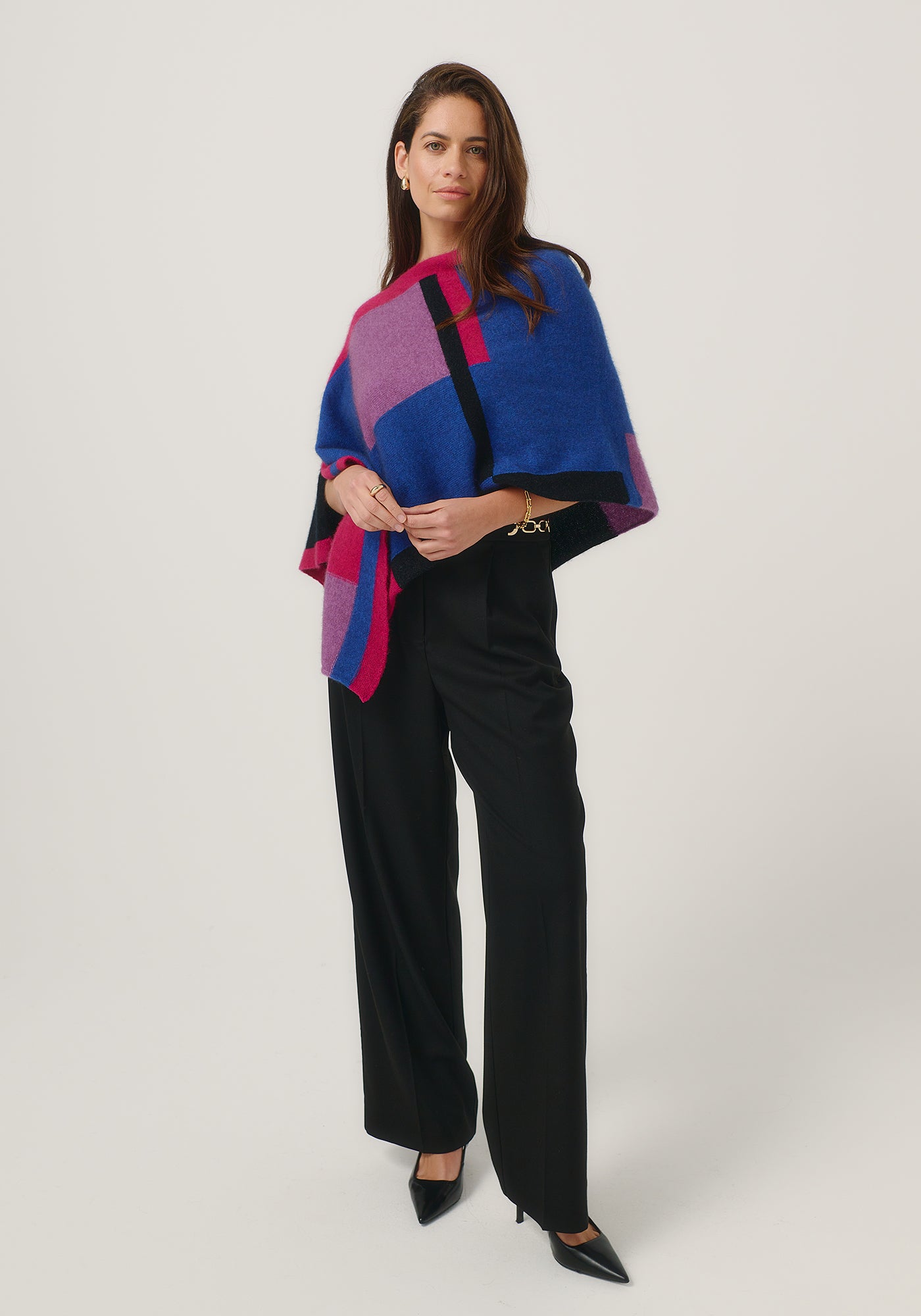 新品タグ付き　高級　メリノミンクEmpress Poncho ニュージランド製 Empress Poncho | Fine Merino Bold Colour Block Poncho | Made in NZ