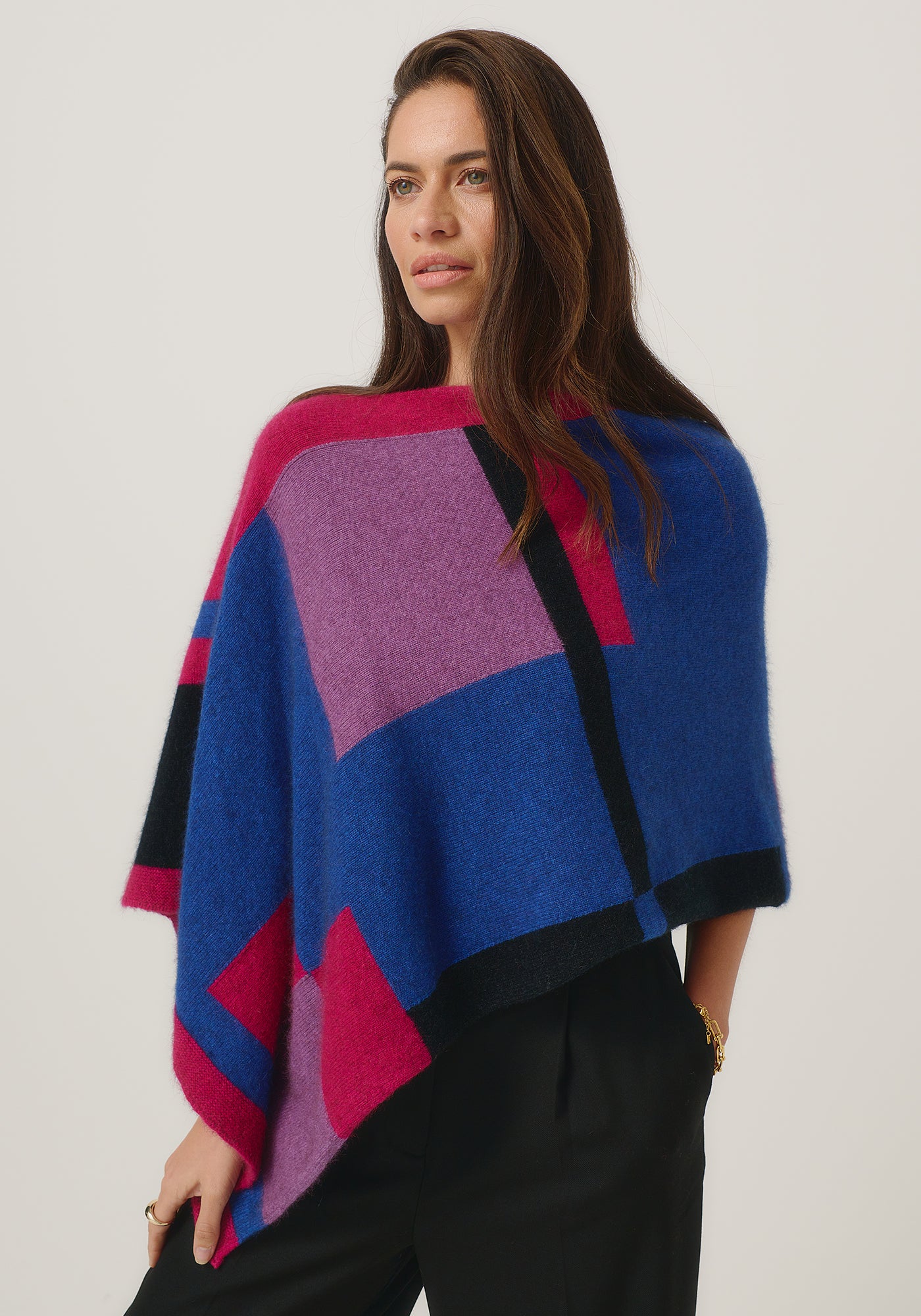 Empress Poncho | Fine Merino Bold Colour Block Poncho | Made in NZ