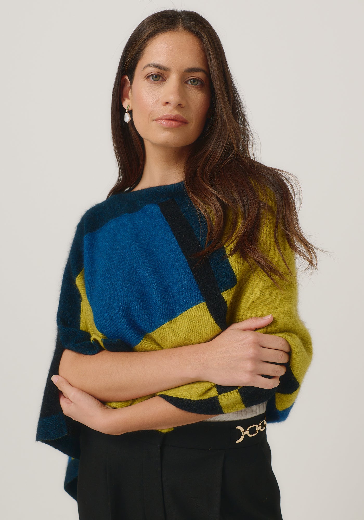 新品タグ付き　高級　メリノミンクEmpress Poncho ニュージランド製 Empress Poncho | Fine Merino Bold Colour Block Poncho | Made in NZ