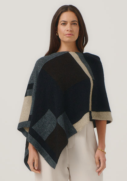 Empress Poncho | Fine Merino Bold Colour Block Poncho | Made in NZ
