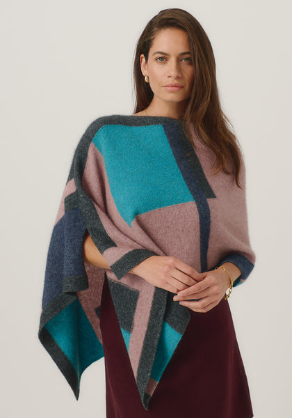 Empress Poncho | Fine Merino Bold Colour Block Poncho | Made in NZ